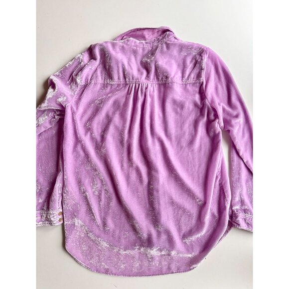PILCRO Mara Lilac Purple Viscose Velvet Button Down Pocket Shirt, Size 12 - Picture 10 of 16